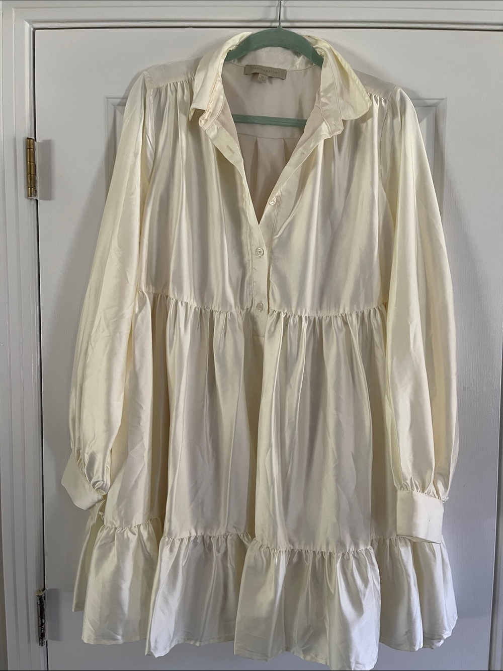 Dance & Marvel Cream Long-Sleeve Tiered Shirt Dress